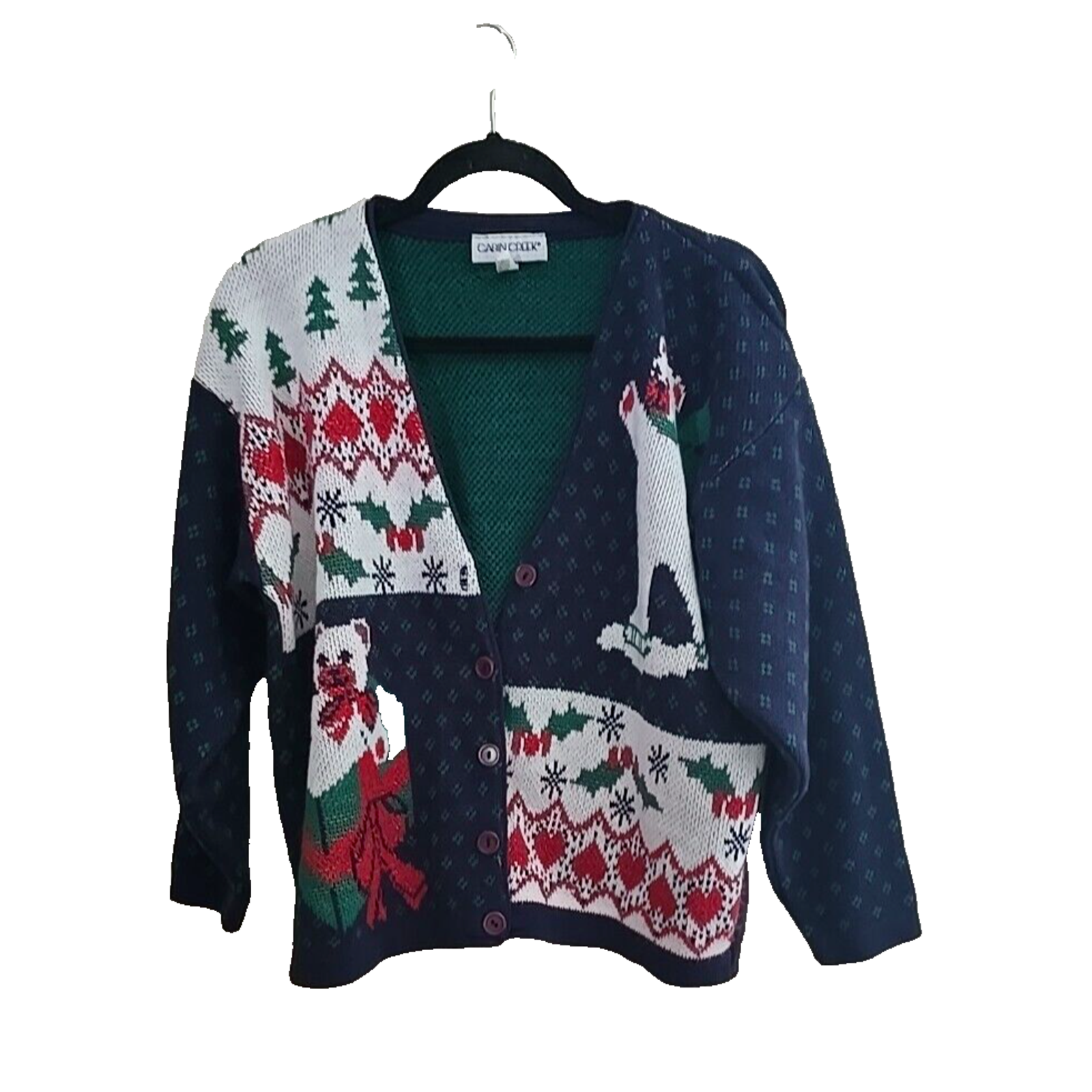 Vintage Cabin Creek Blue Christmas Novelty Cardigan Sweater Womans Size Large